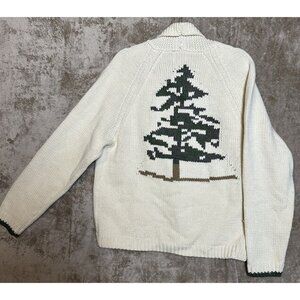 Women’s Pink Pineapple Woodland Trees Varsity Cardigan Sweater Size M/L Cream